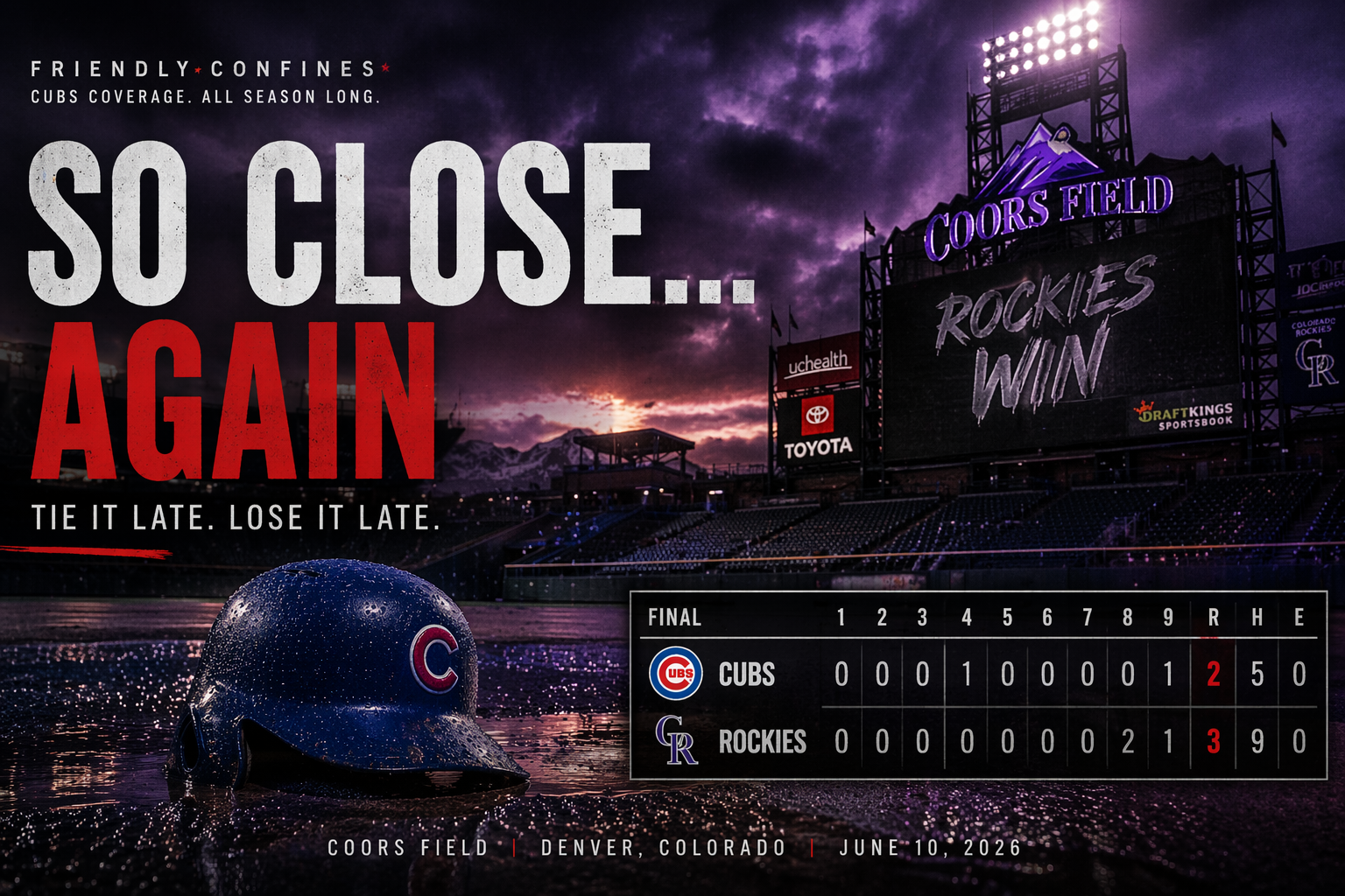Frustration-themed Chicago Cubs hero graphic at Coors Field
