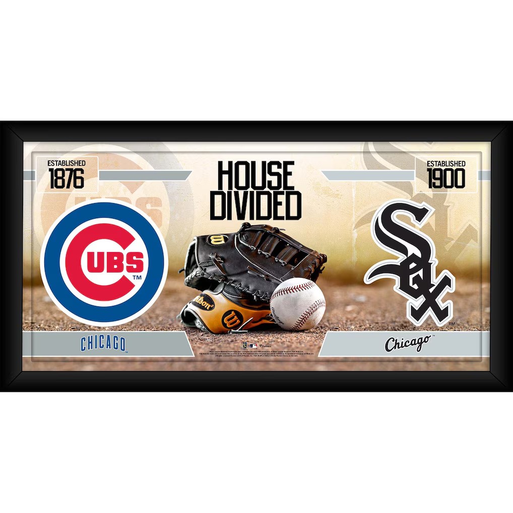 Cubs vs White Sox Framed House Divided Baseball Collage